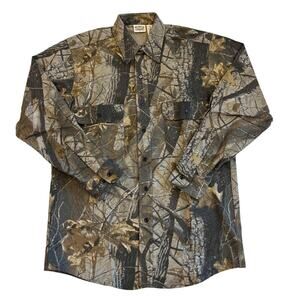 Five Brother Flannel Shirt Mens Sz Medium Brown Realtree Camo Chamois Button Up